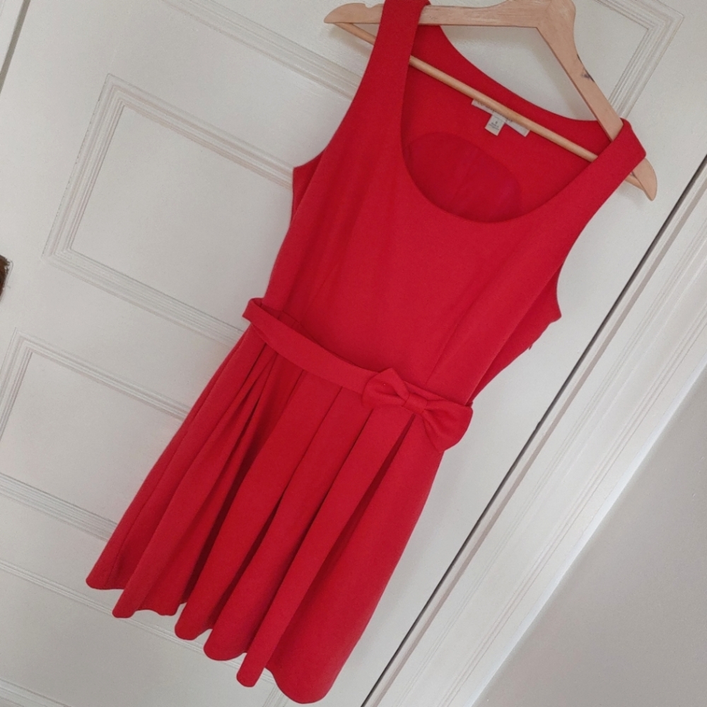 Lauren Conrad Red Pleated Bow Pockets Dress